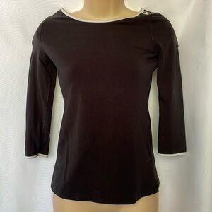 Black Bateau Neckline Top with White Trim